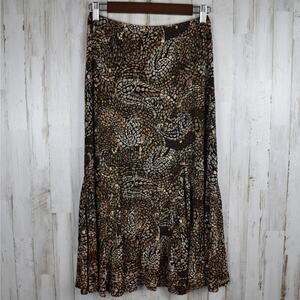 Vintage Chico's Boho Brown Print Midi Skirt fits like small whimsy hippy western